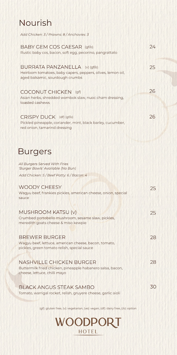 Menu, Woodport Hotel