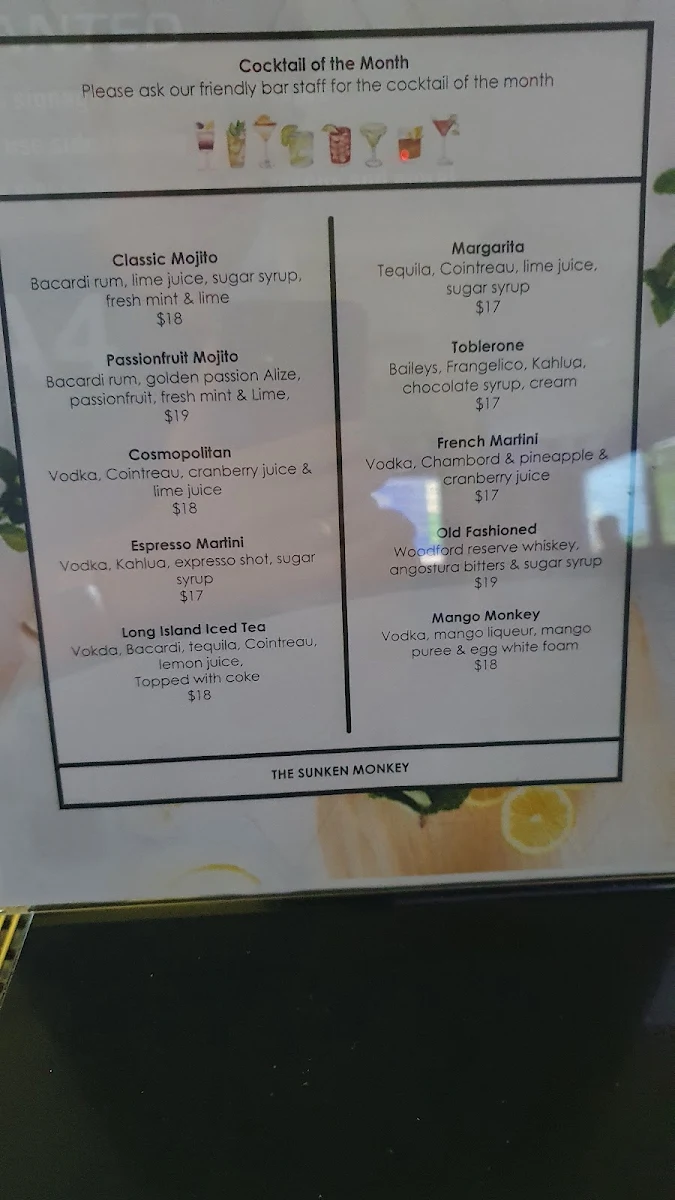 Menu, Woodport Hotel