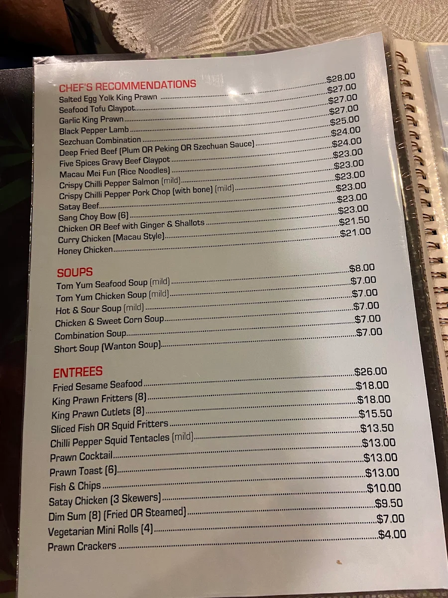 Menu, Macau Cuisine