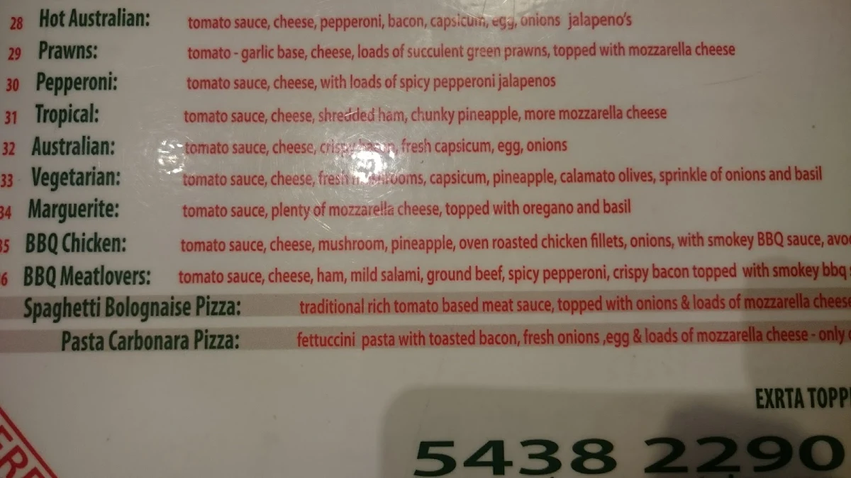 Menu, Venice Gourmet Pizza, Pasta and Ribs