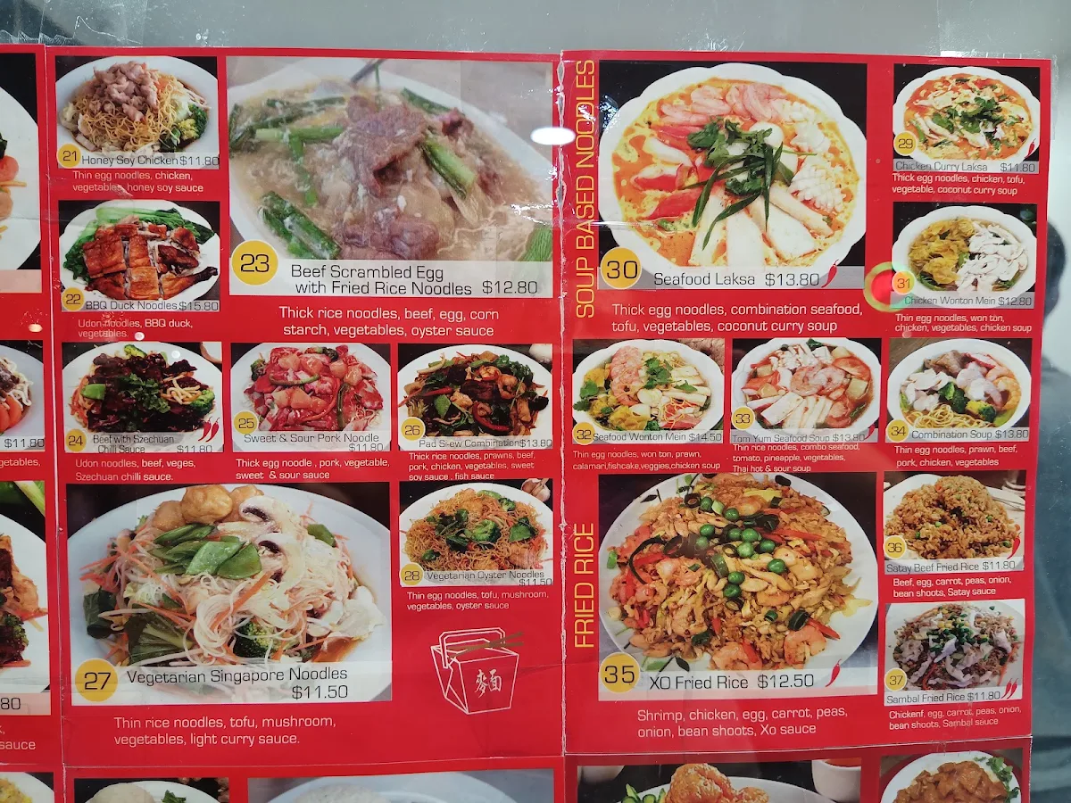 Menu, Noodle Paradise Yamba