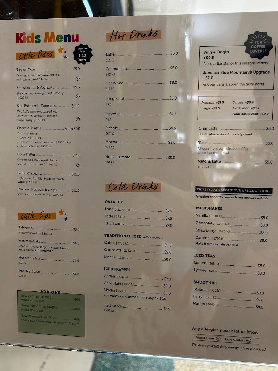 Menu, Jamaica Blue Kawana Waters Shoppingworld