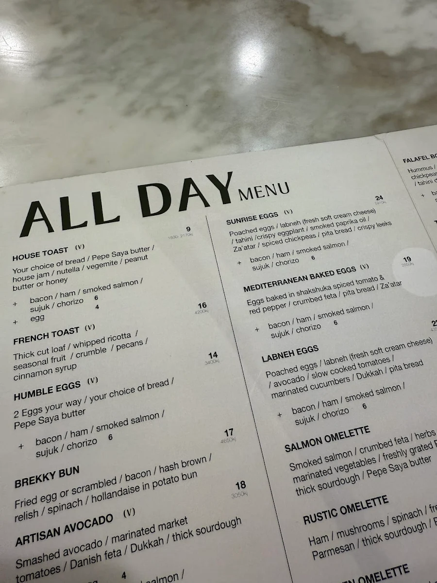 Menu, The Coffee Emporium Sydney Westfield