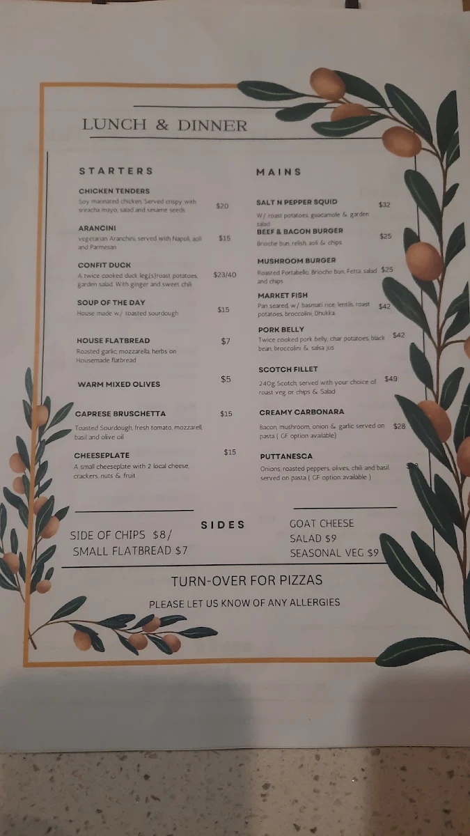 Menu, Tamar Valley Wine Centre