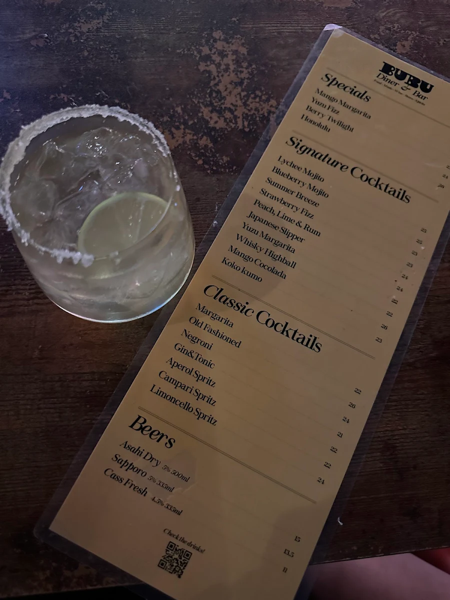 Menu, Bar Bubu Diner
