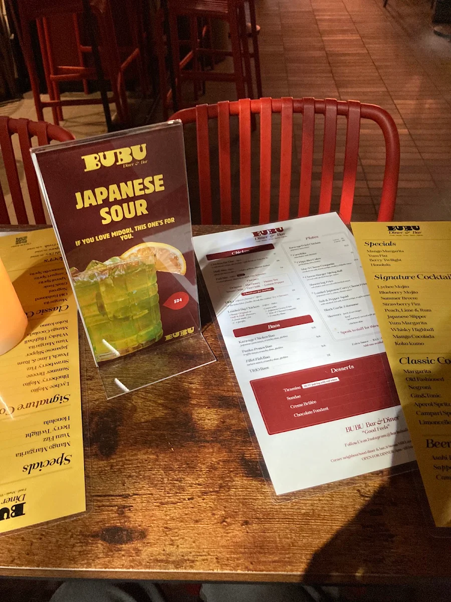 Menu, Bar Bubu Diner