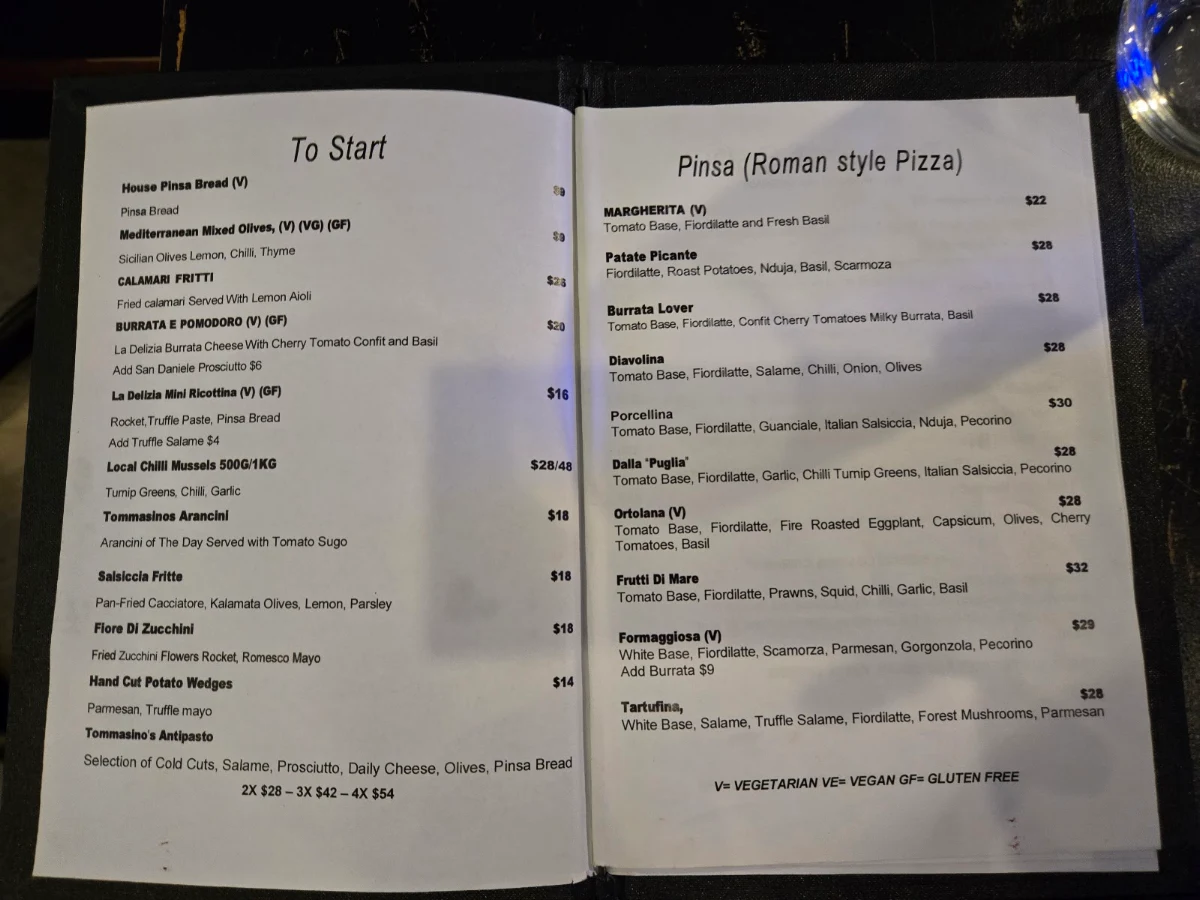 Menu, Tommasinos