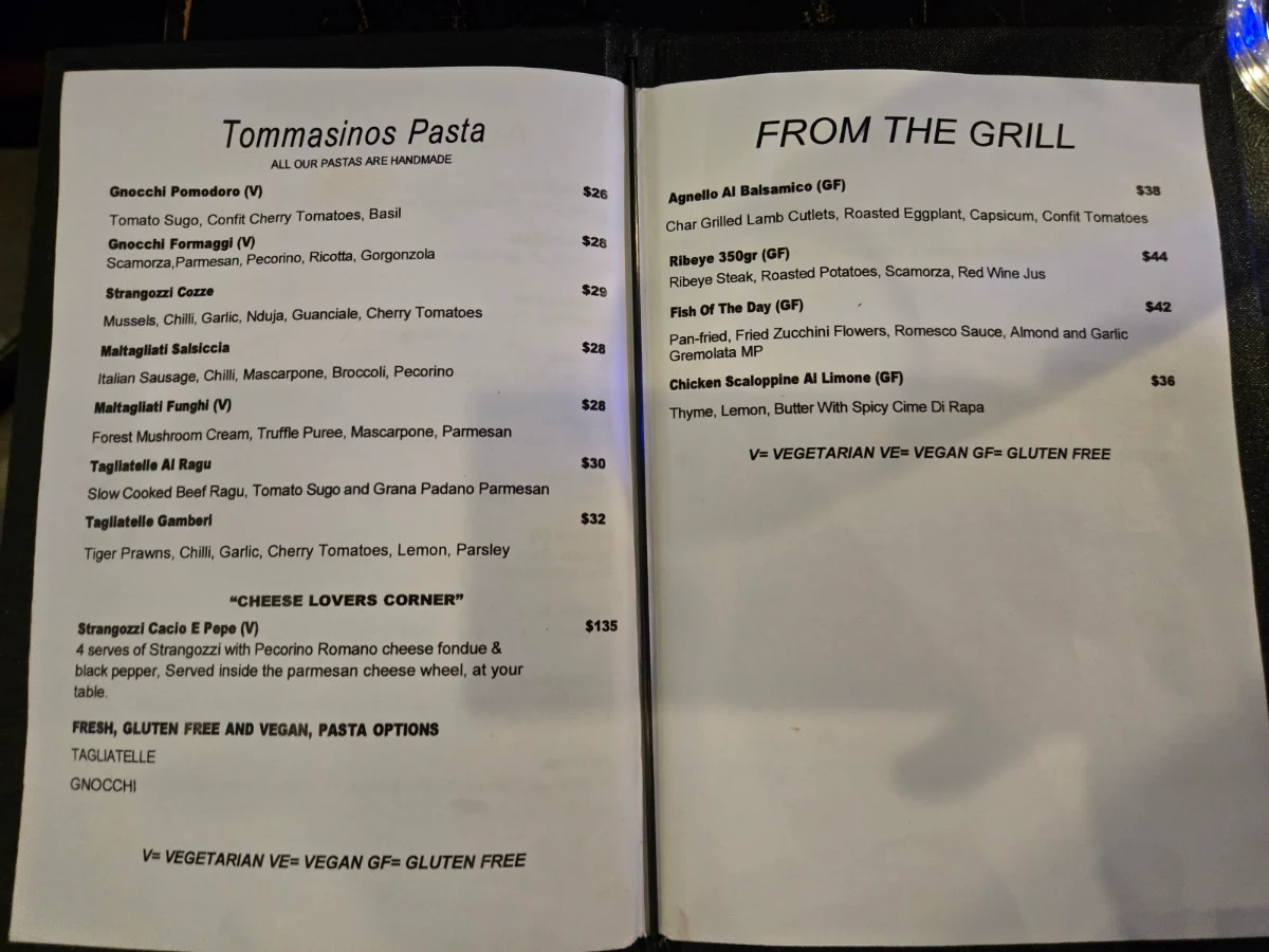 Menu, Tommasinos