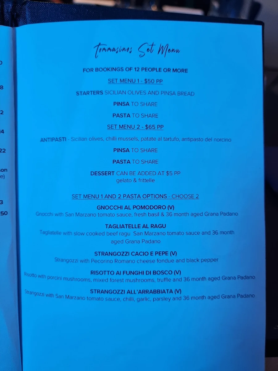 Menu, Tommasinos