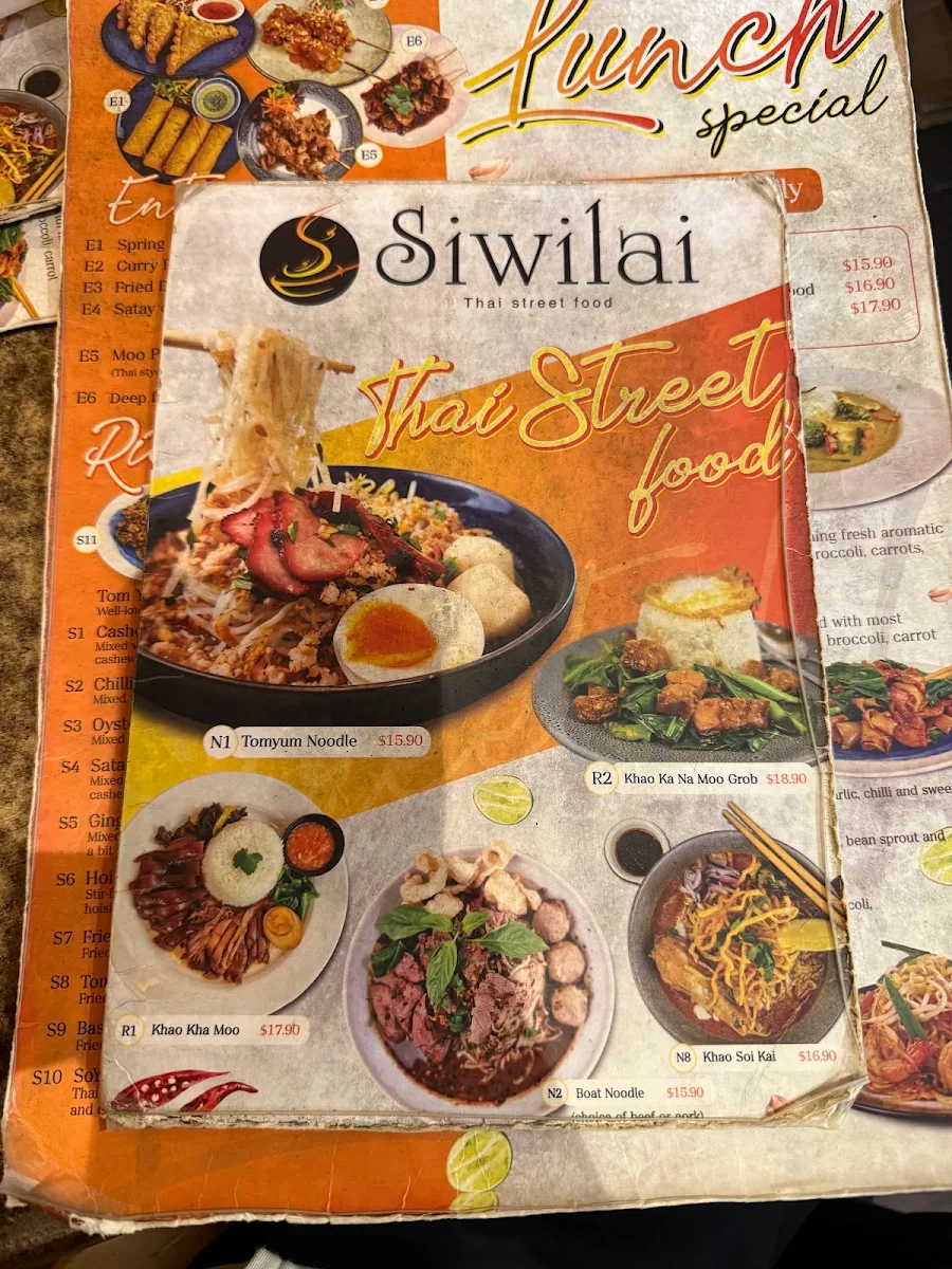 Menu, Siwilai Thai Street Food