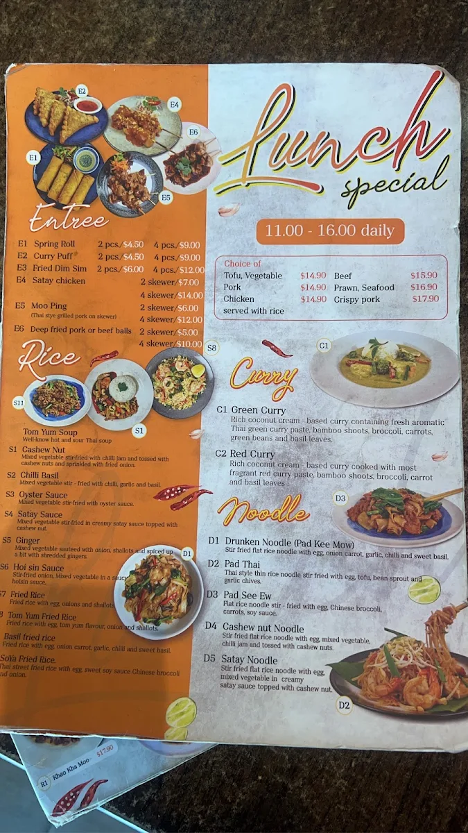 Menu, Siwilai Thai Street Food