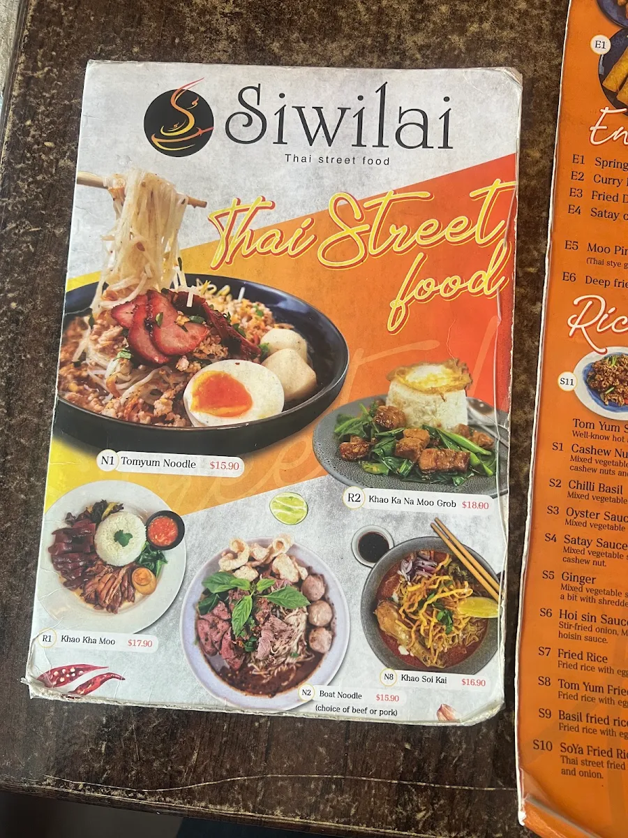 Menu, Siwilai Thai Street Food