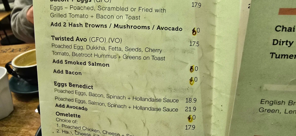 Menu, The Shed Cafe