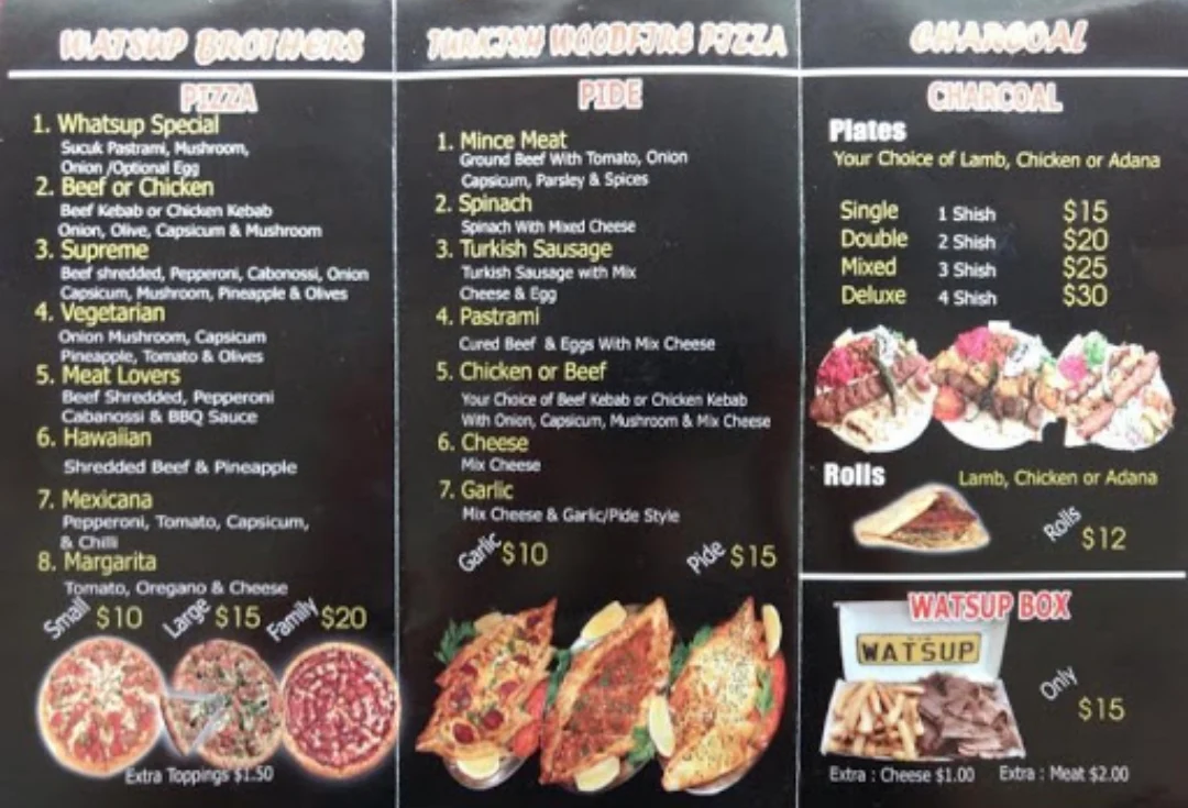Menu, Watsup Brothers Condell Park