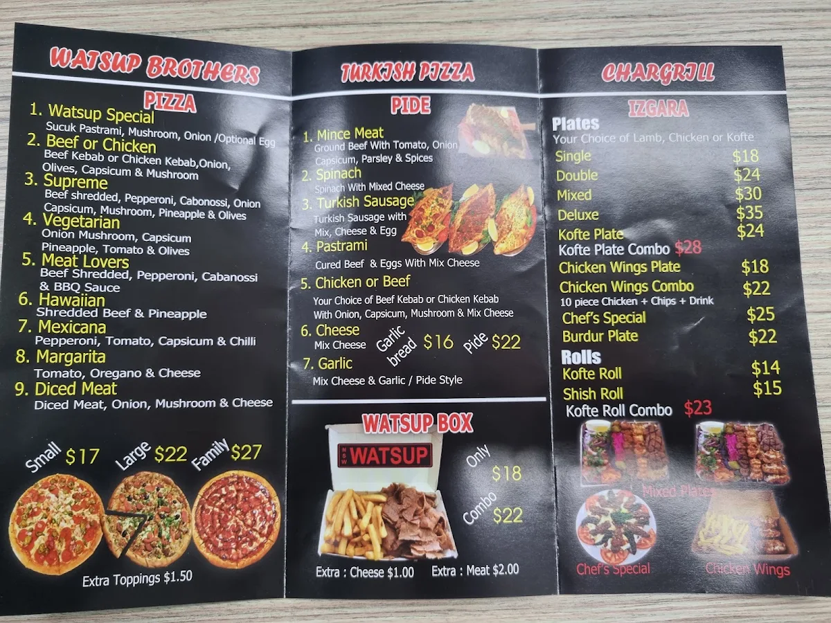 Menu, Watsup Brothers Condell Park