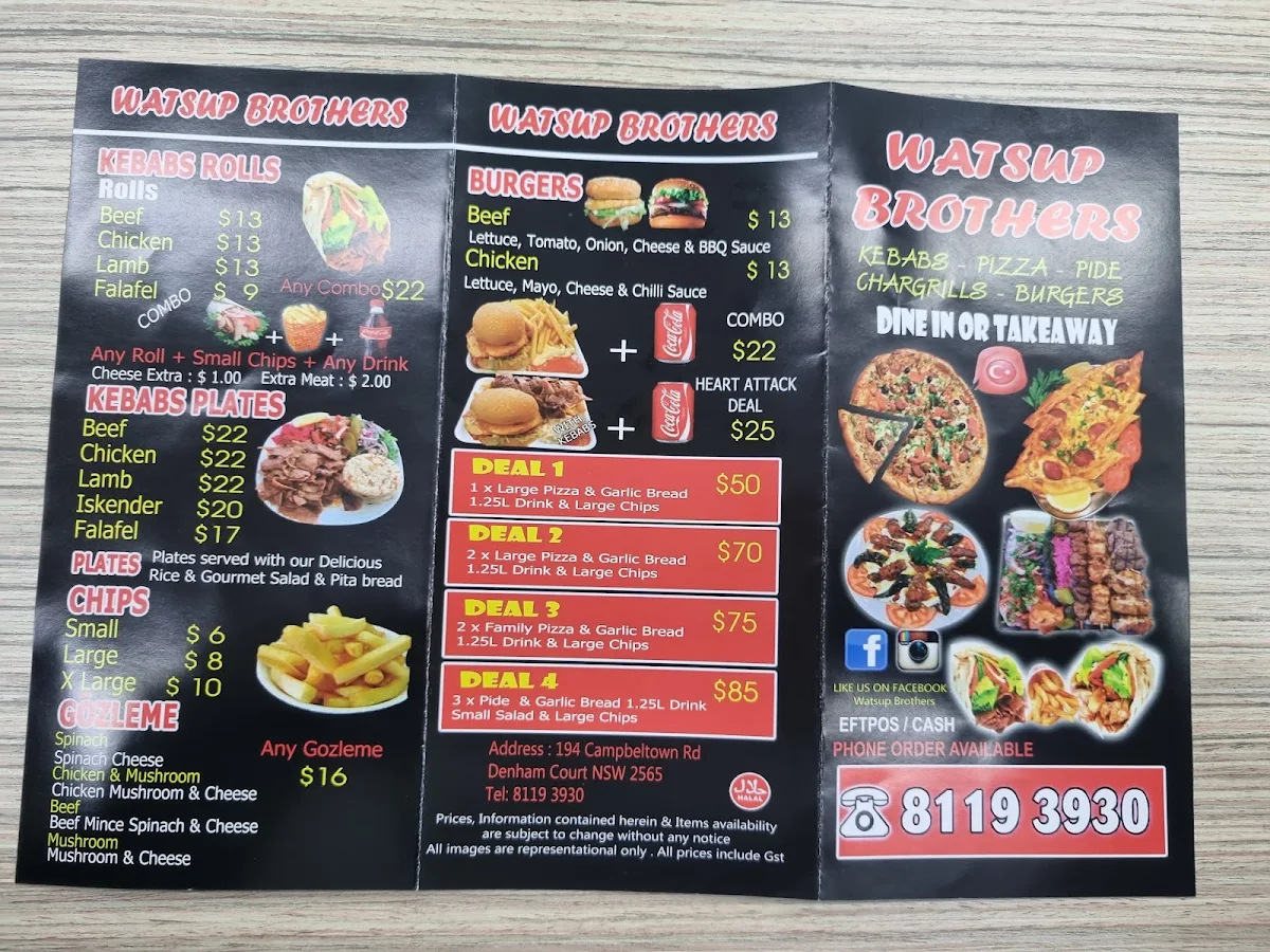 Menu, Watsup Brothers Condell Park