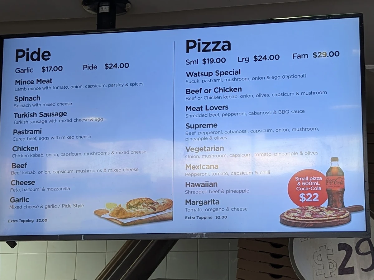 Menu, Watsup Brothers Condell Park