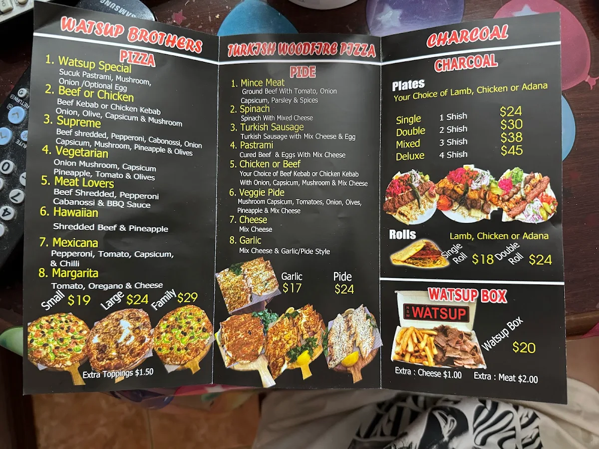 Menu, Watsup Brothers Condell Park