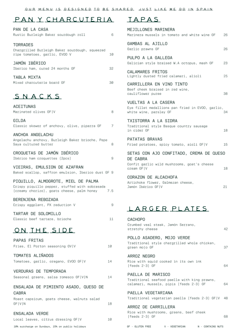 Menu, El Porton