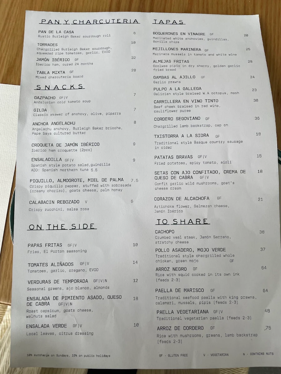 Menu, El Porton