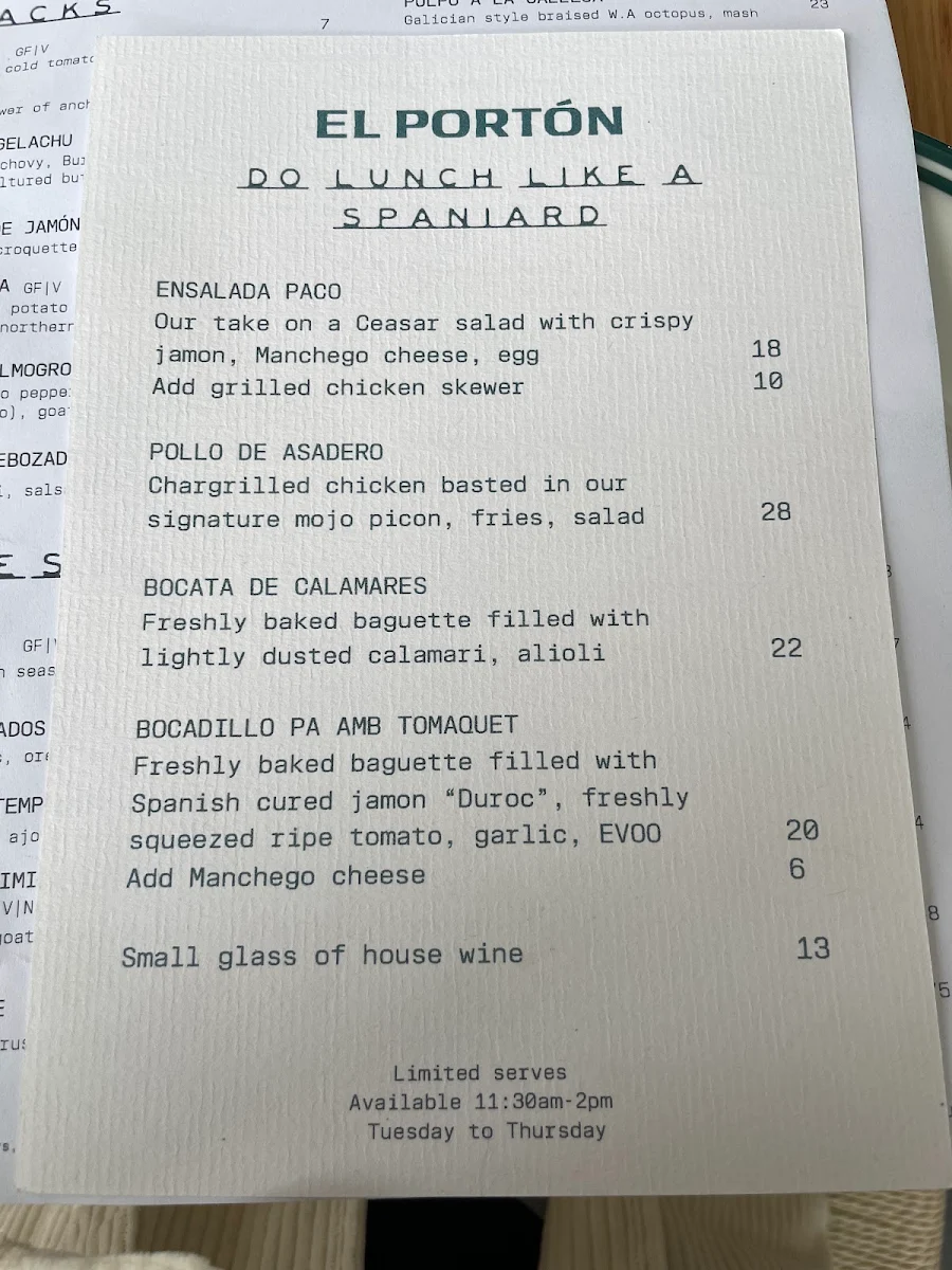 Menu, El Porton