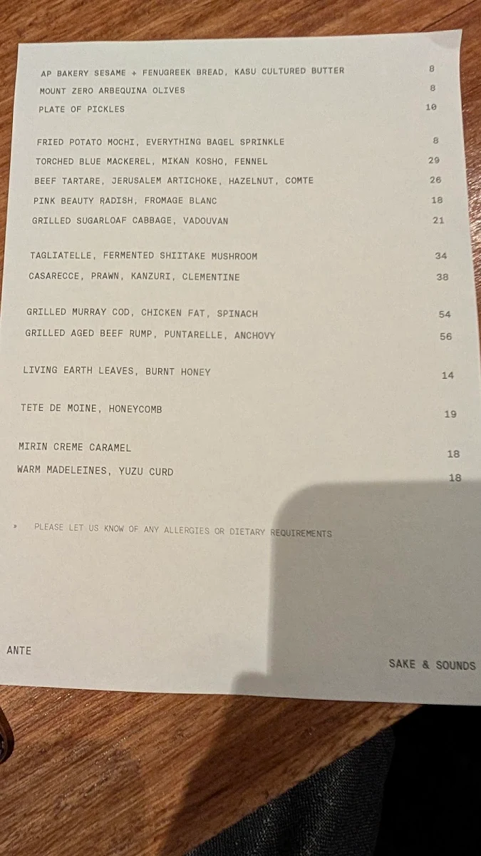 Menu, ANTE