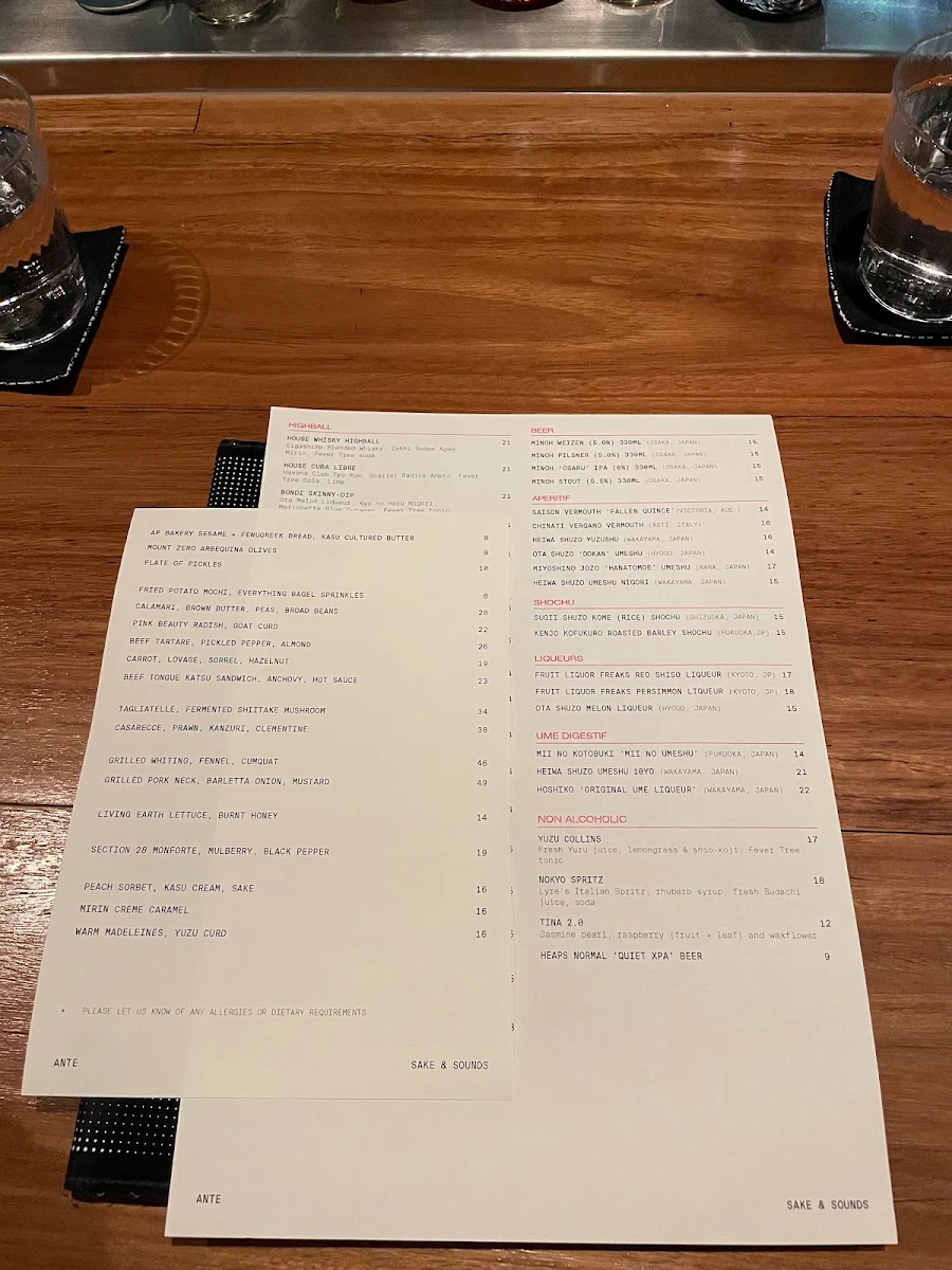 Menu, ANTE