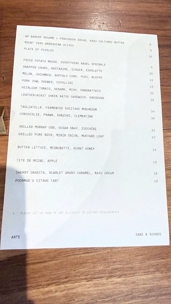 Menu, ANTE