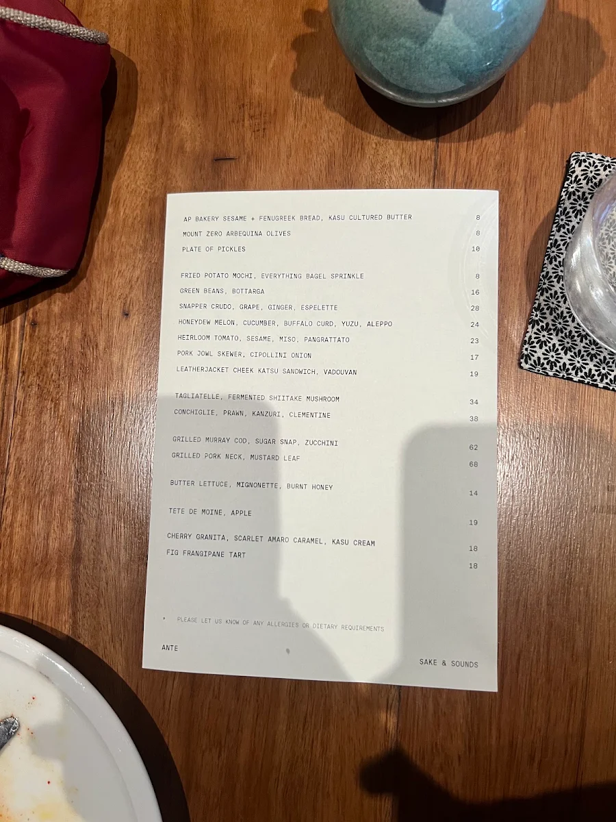 Menu, ANTE