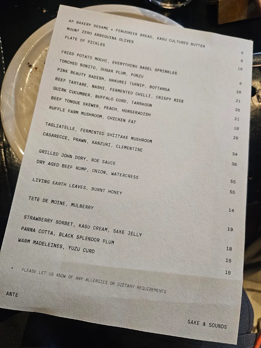 Menu, ANTE
