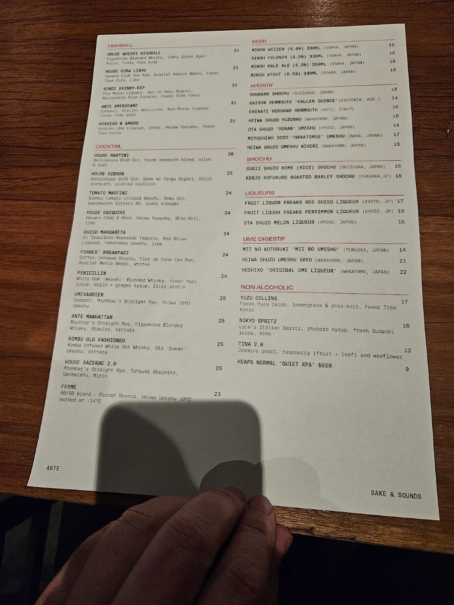 Menu, ANTE