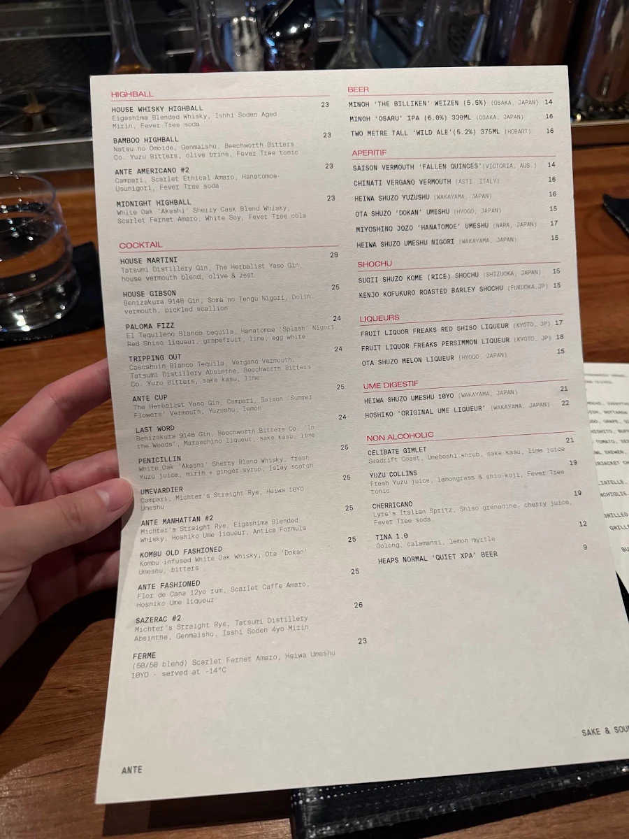 Menu, ANTE