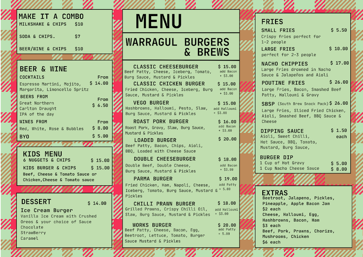 Menu, South Brew Cafe
