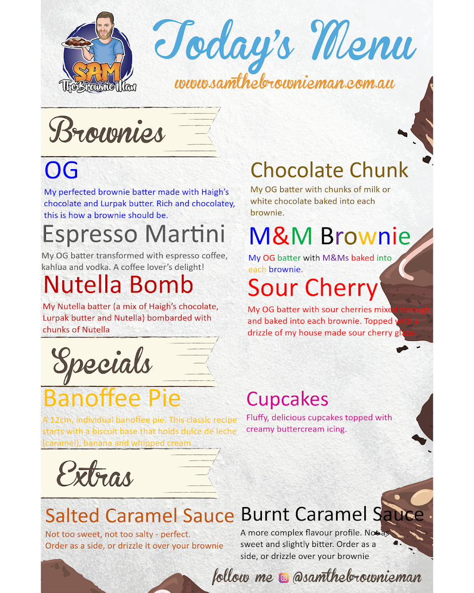 Menu, Sam the Brownie Man