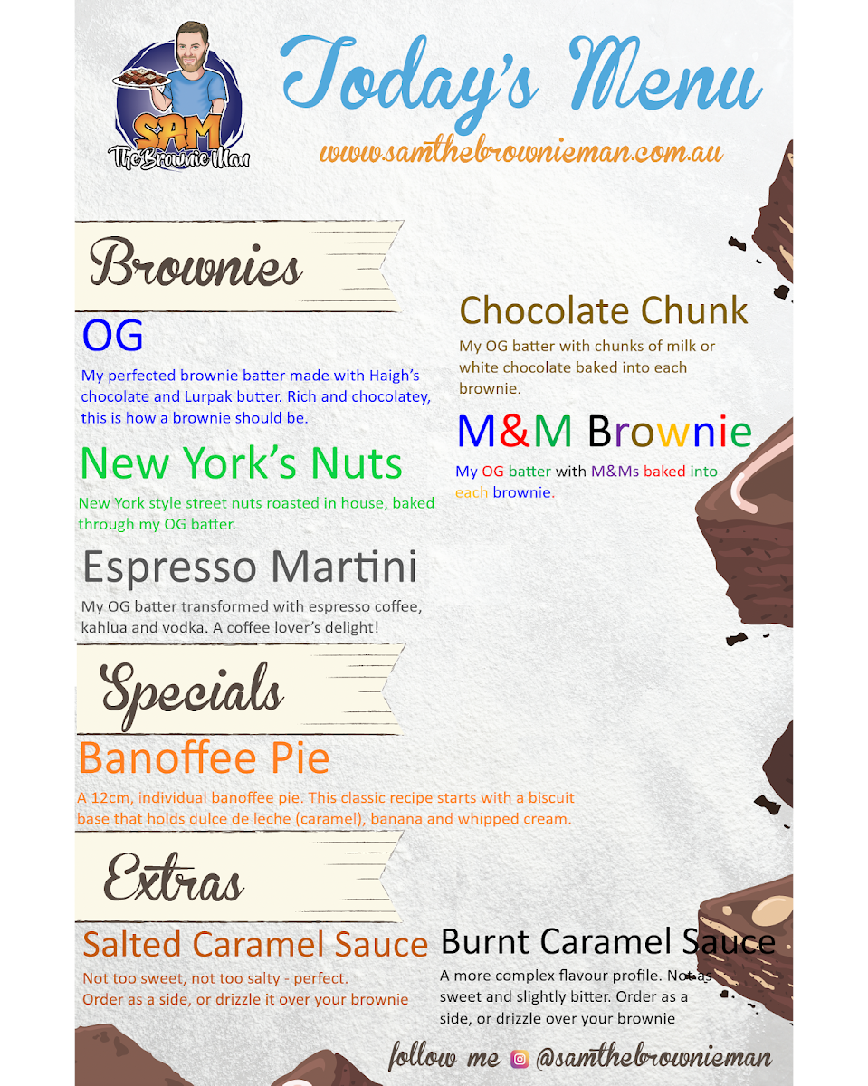 Menu, Sam the Brownie Man
