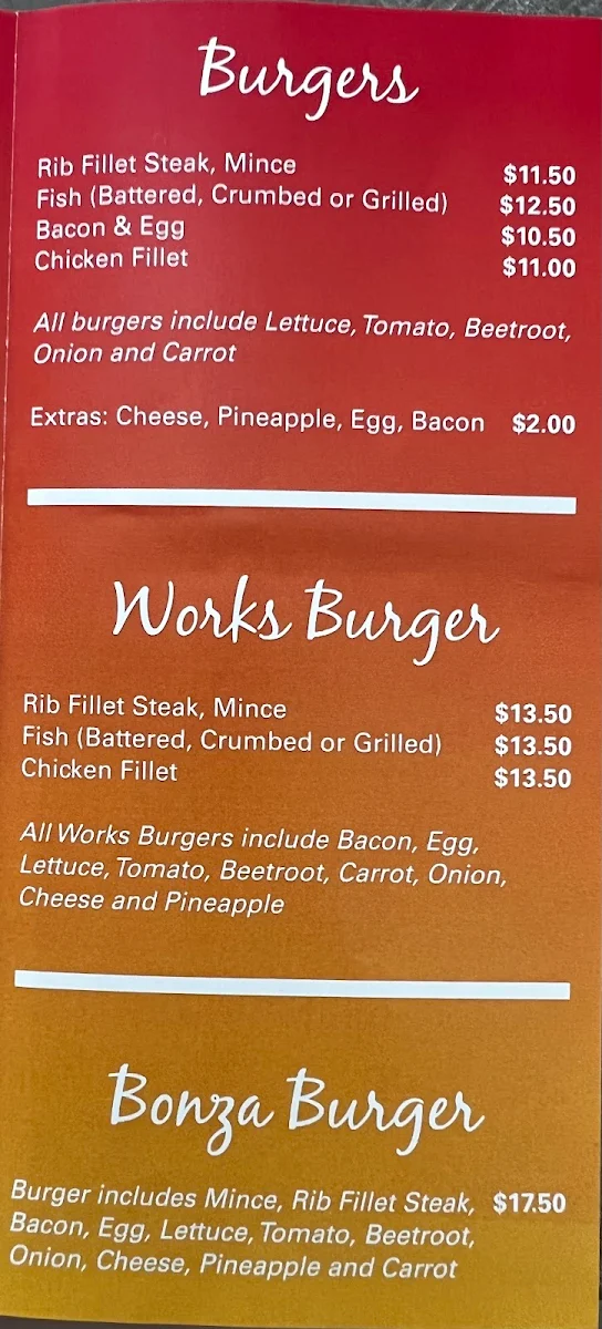 Menu, Vella's Fish Bar Xpress