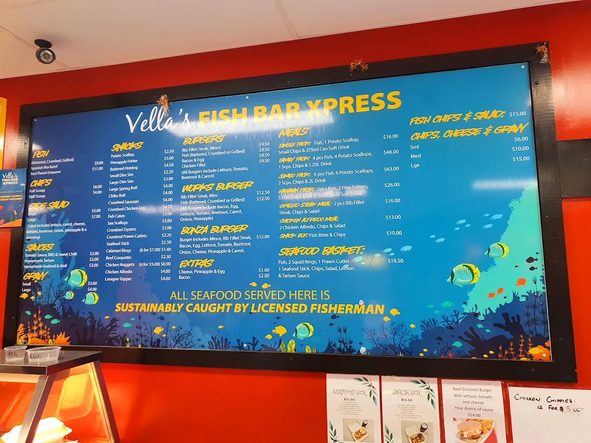 Menu, Vella's Fish Bar Xpress