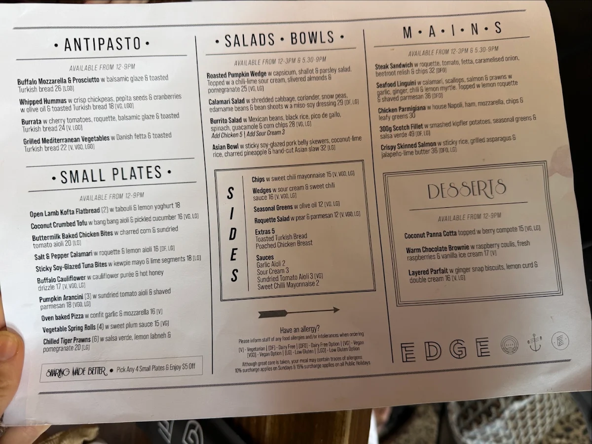 Menu, Edge Geelong