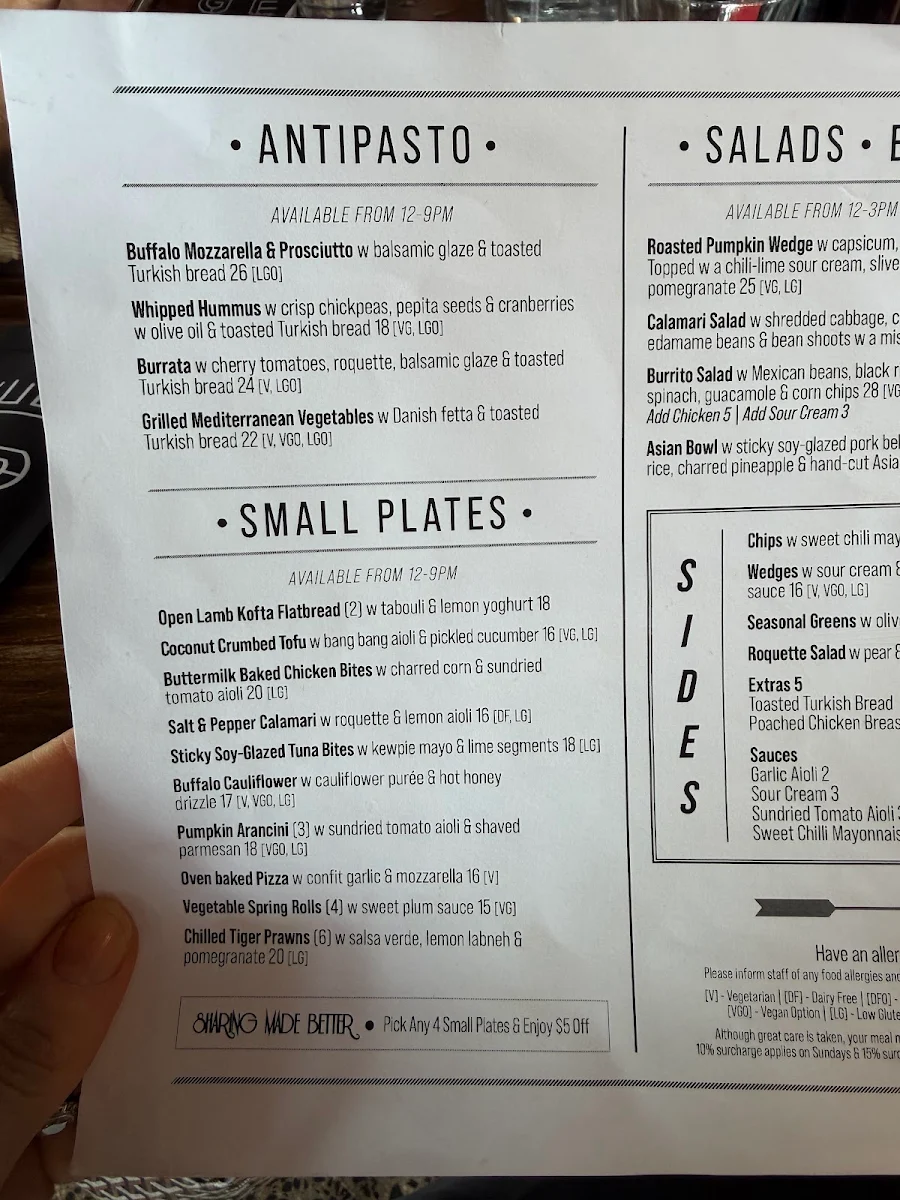 Menu, Edge Geelong