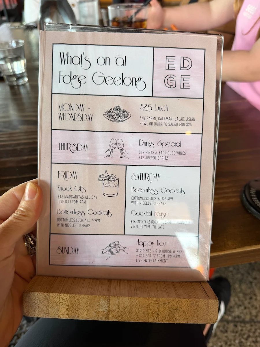 Menu, Edge Geelong