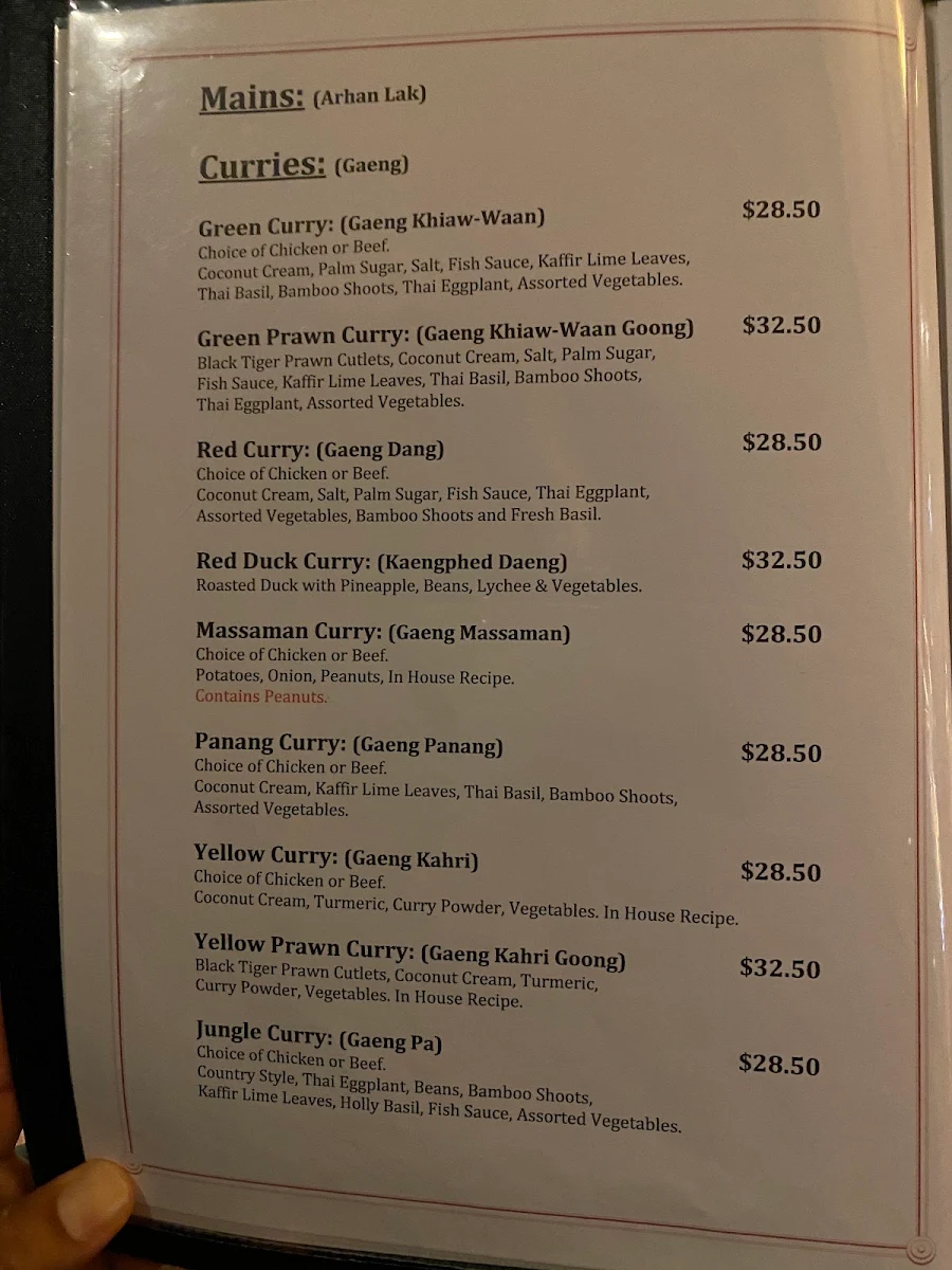 Menu, Choc Dee Thai Restaurant