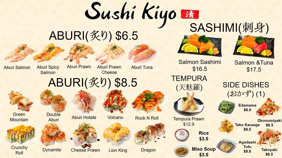 Menu, Sushi Kiyo