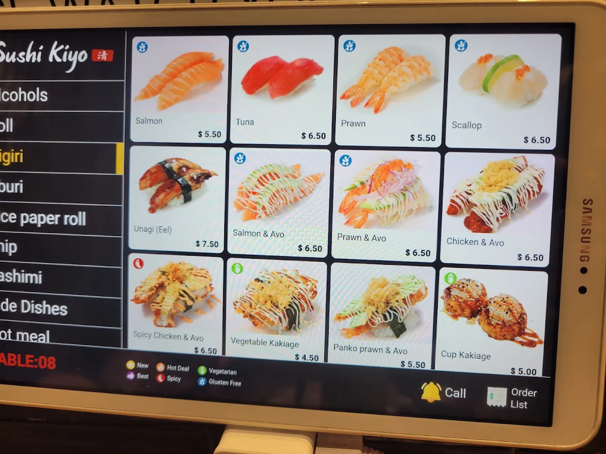 Menu, Sushi Kiyo