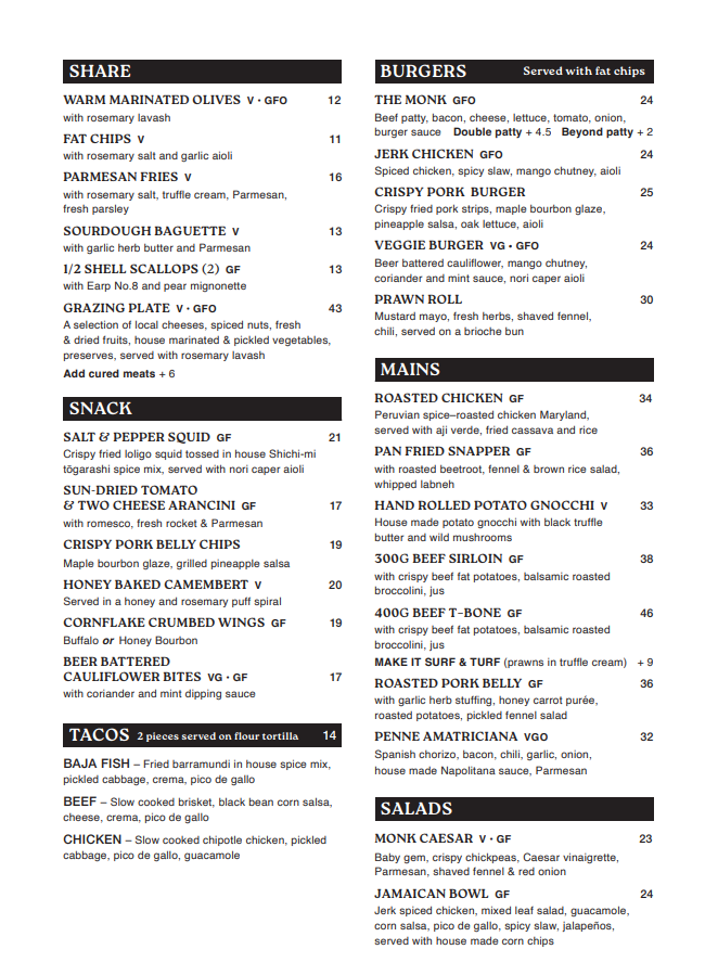 Menu, The Blind Monk
