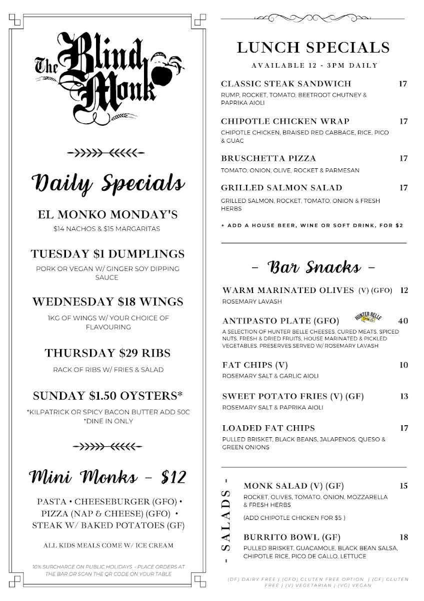 Menu, The Blind Monk