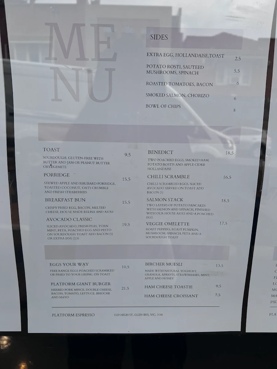 Menu, Platform Espresso