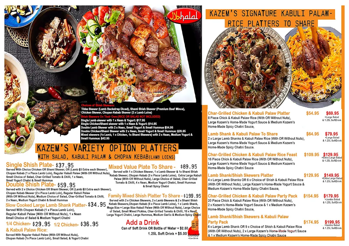 Menu, Kazems Kitchen - Camden