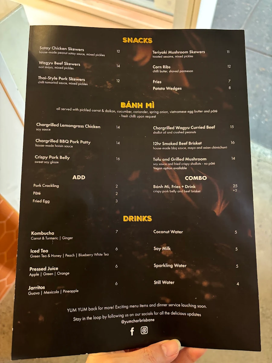 Menu, YUM CHAR