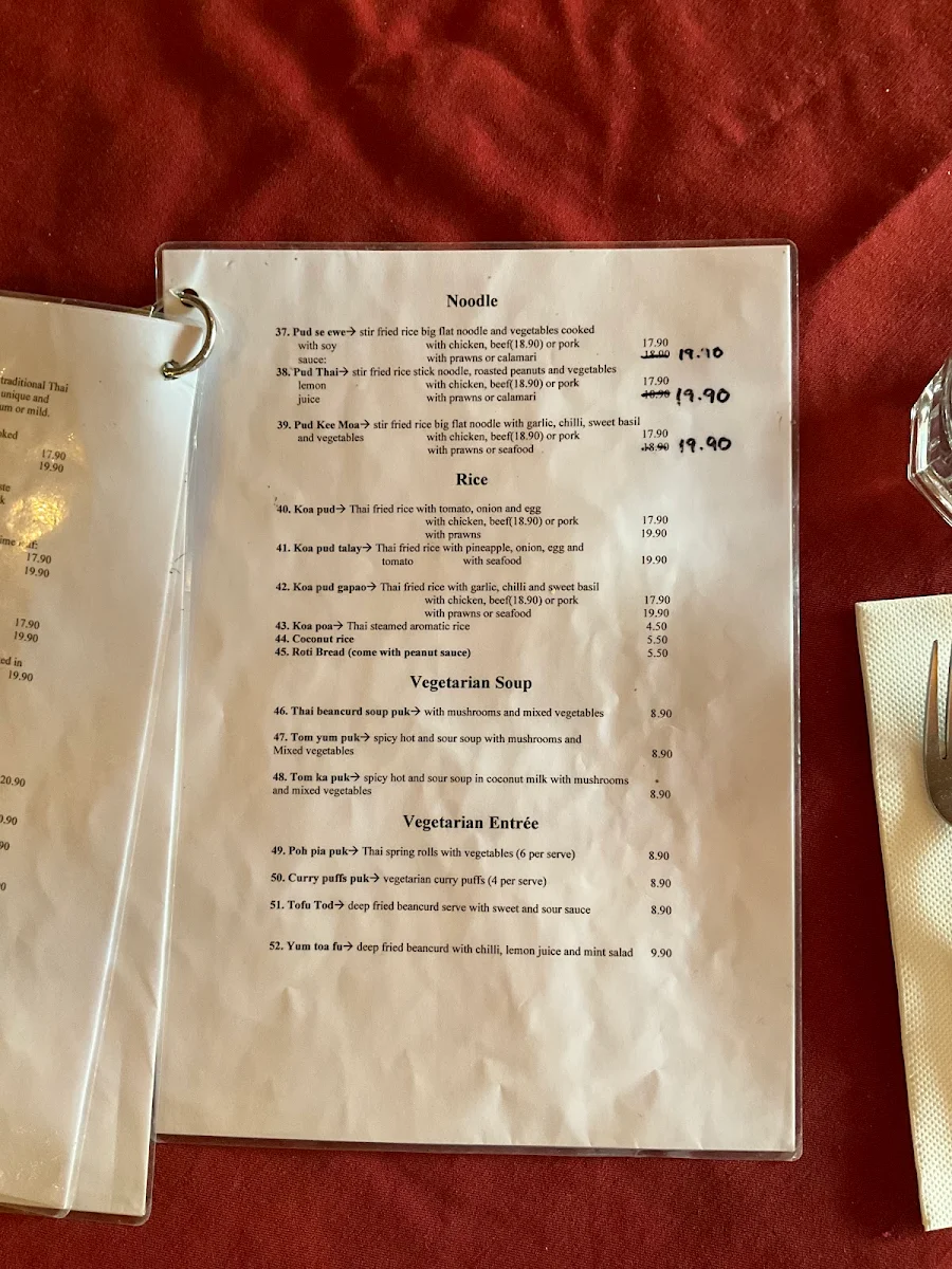 Menu, Piyada Thai