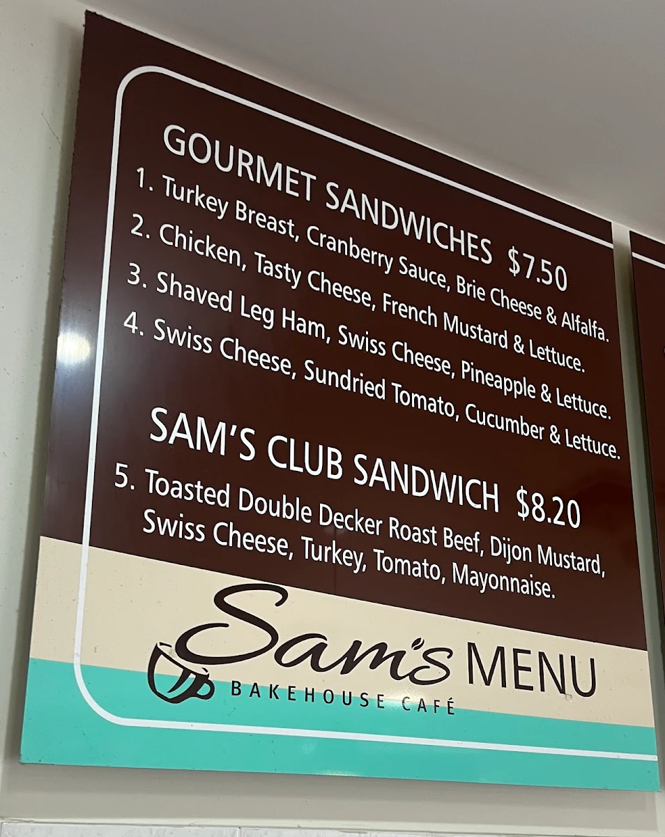 Menu, Sam's Bakehouse Cafe